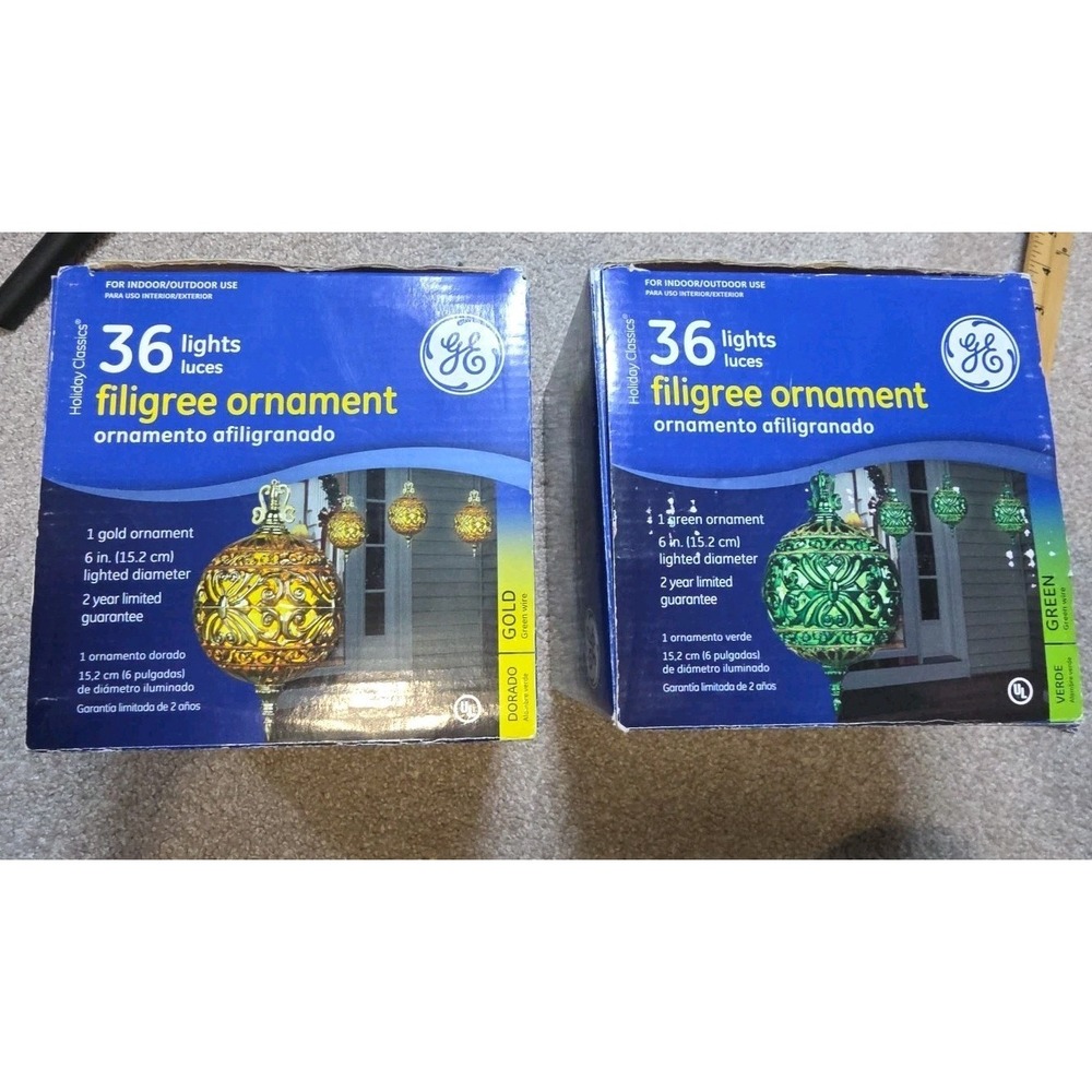 Set of 2 Vintage GE Holiday Classics 36 Lights Filigree Christmas Ornaments